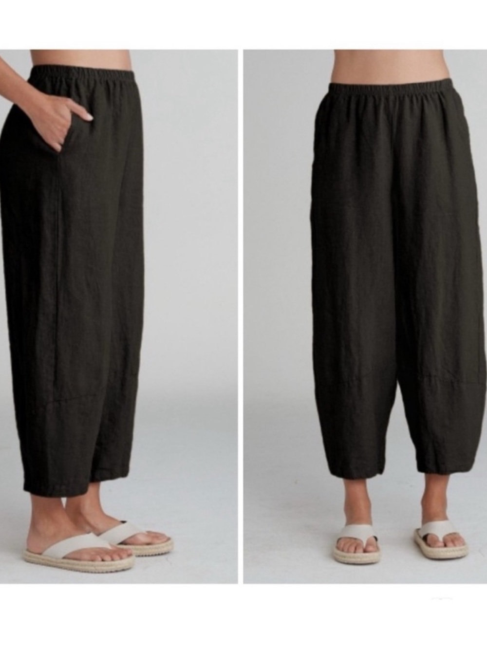 Cut Loose Lantern Pant Black Pockets Pull On Lagenlook Minimalist USA-L